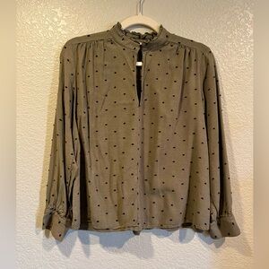 Zara Army Green Ruffled Top